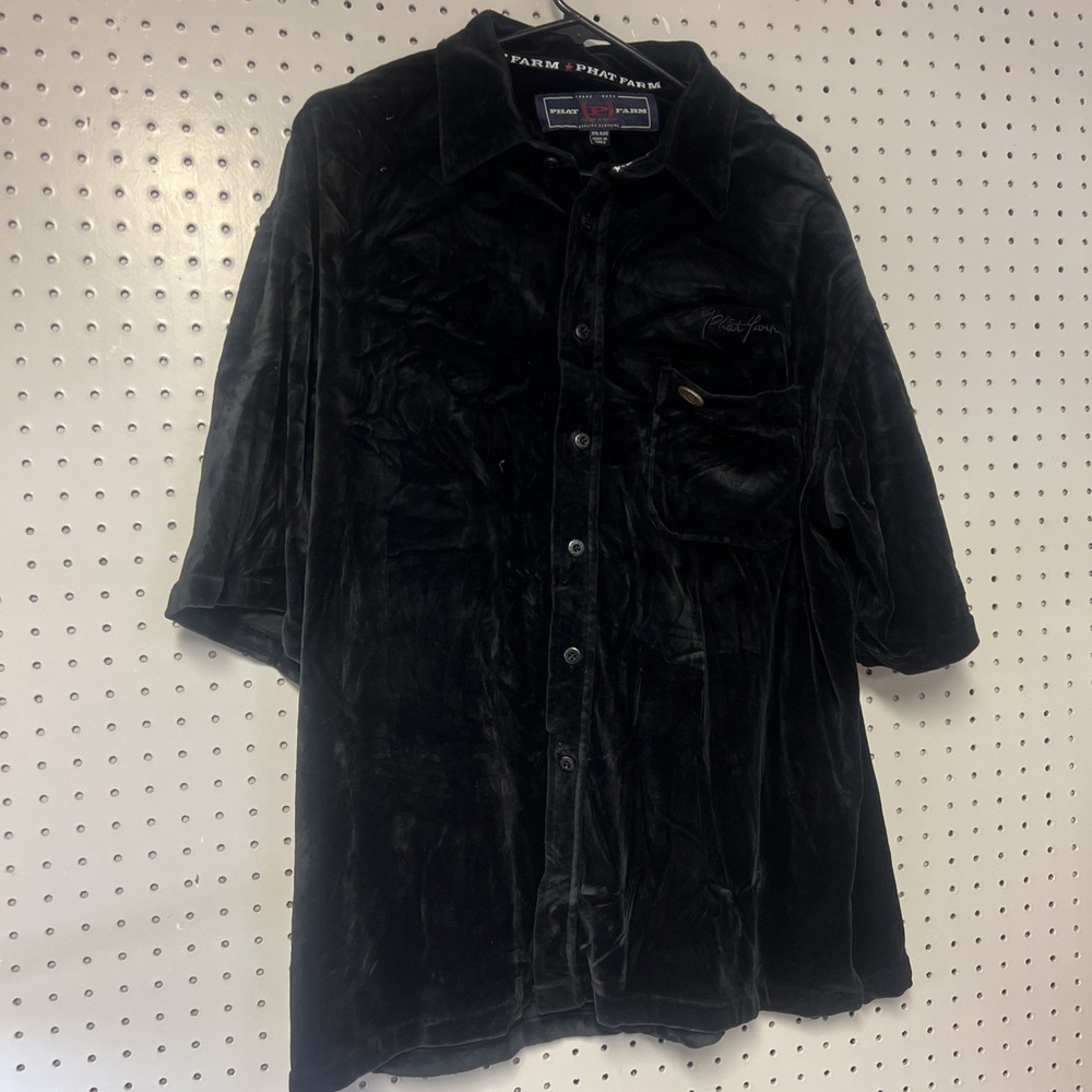 Vintage Phat Farm‎ Velour Polo Hip Hop Streetwear Y2K Mens 2xL Black